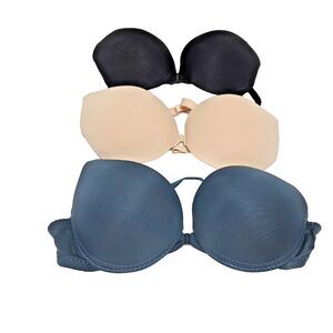Push Up Bra 32B 70B Lot of 3 Front Closure Black Nude Teal Underwire New